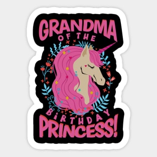 Grandma of the Birthday Princess Unicorn Sticker